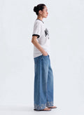 Floral Hem Wide-Leg Jeans