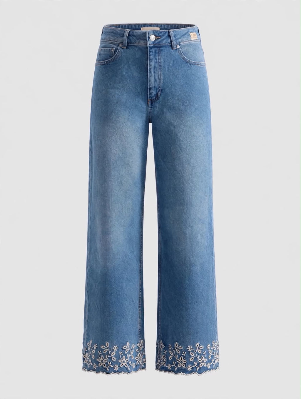 Floral Hem Wide-Leg Jeans
