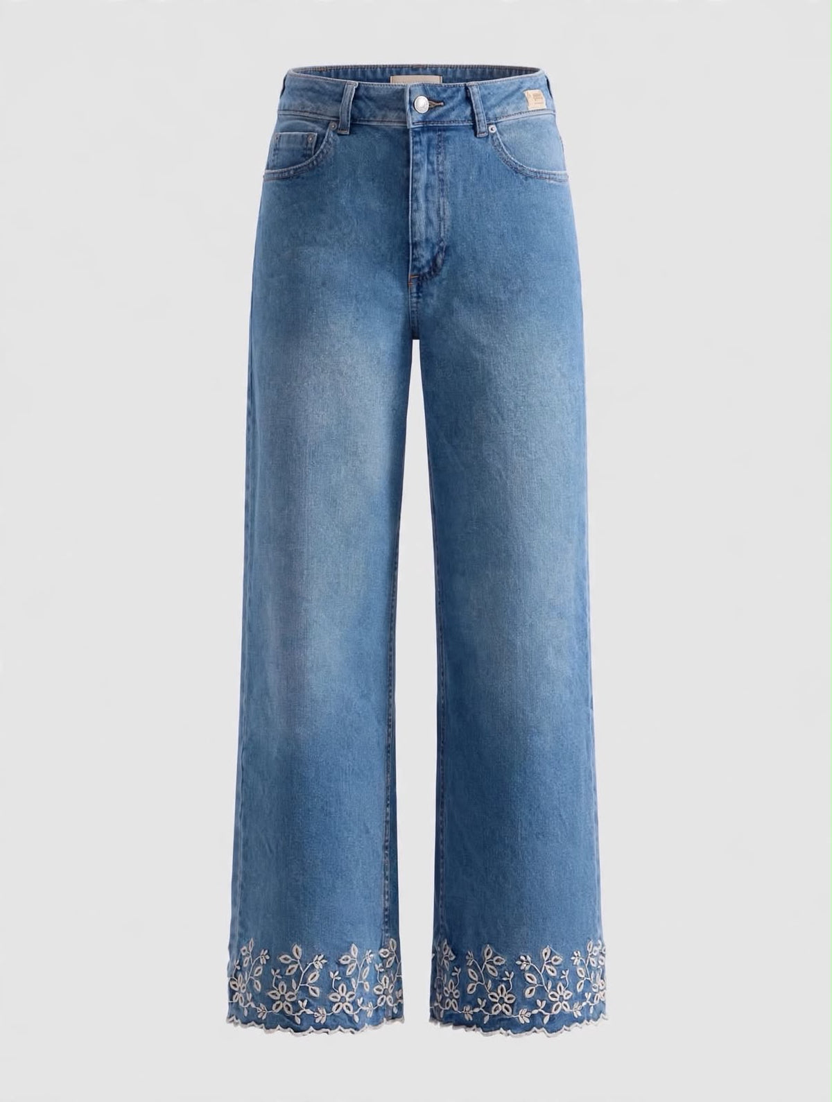 Floral Hem Wide-Leg Jeans