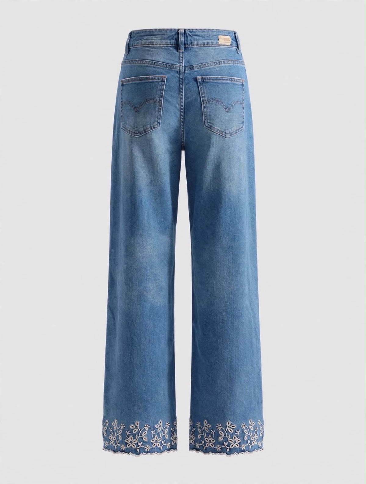 Floral Hem Wide-Leg Jeans