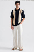 Premium Vintage Knitted Black Stripe Polo