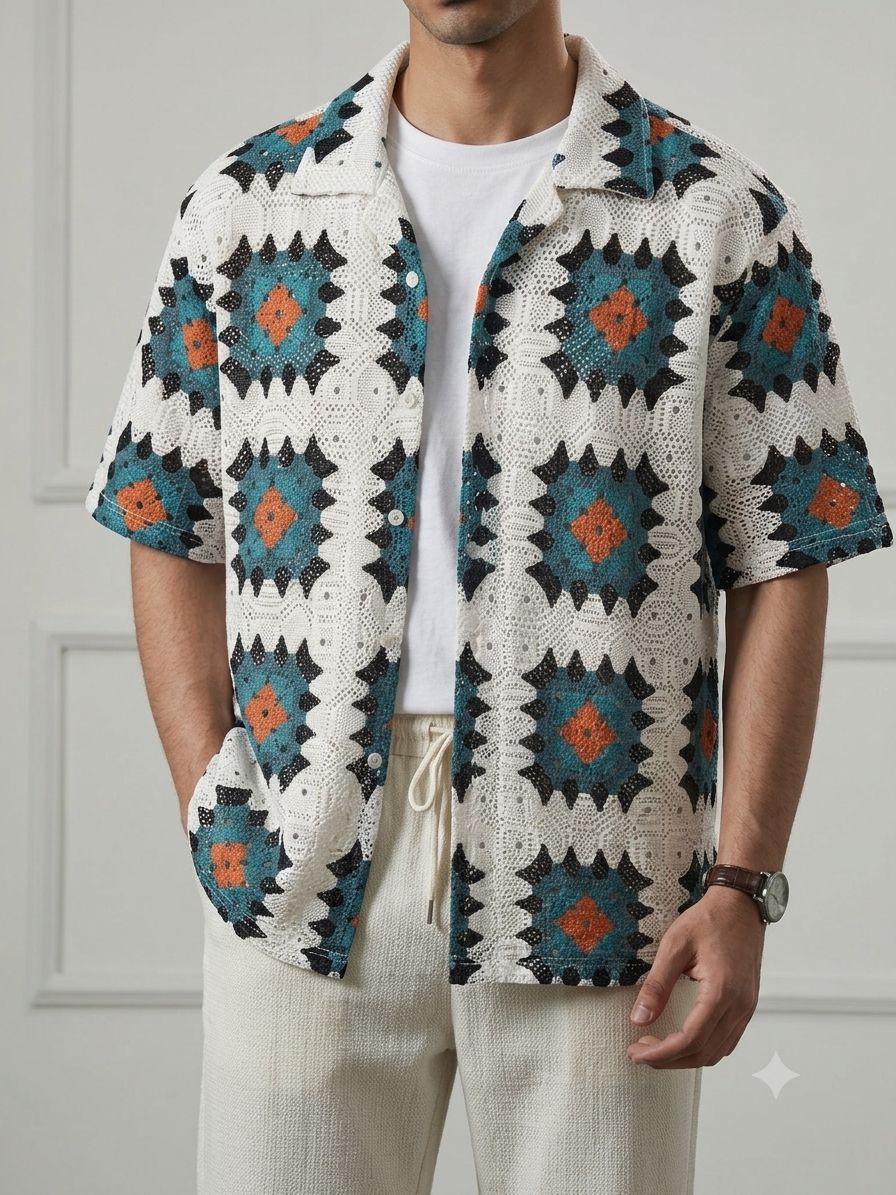 Premium Geometric Crochet Print Shirt