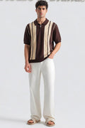 Premium Vintage Knitted Brown Stripe Polo