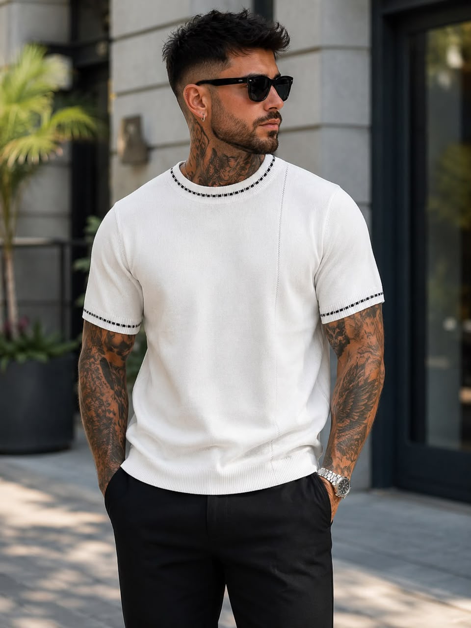 Premium Knitted Tipped Crew-Neck
