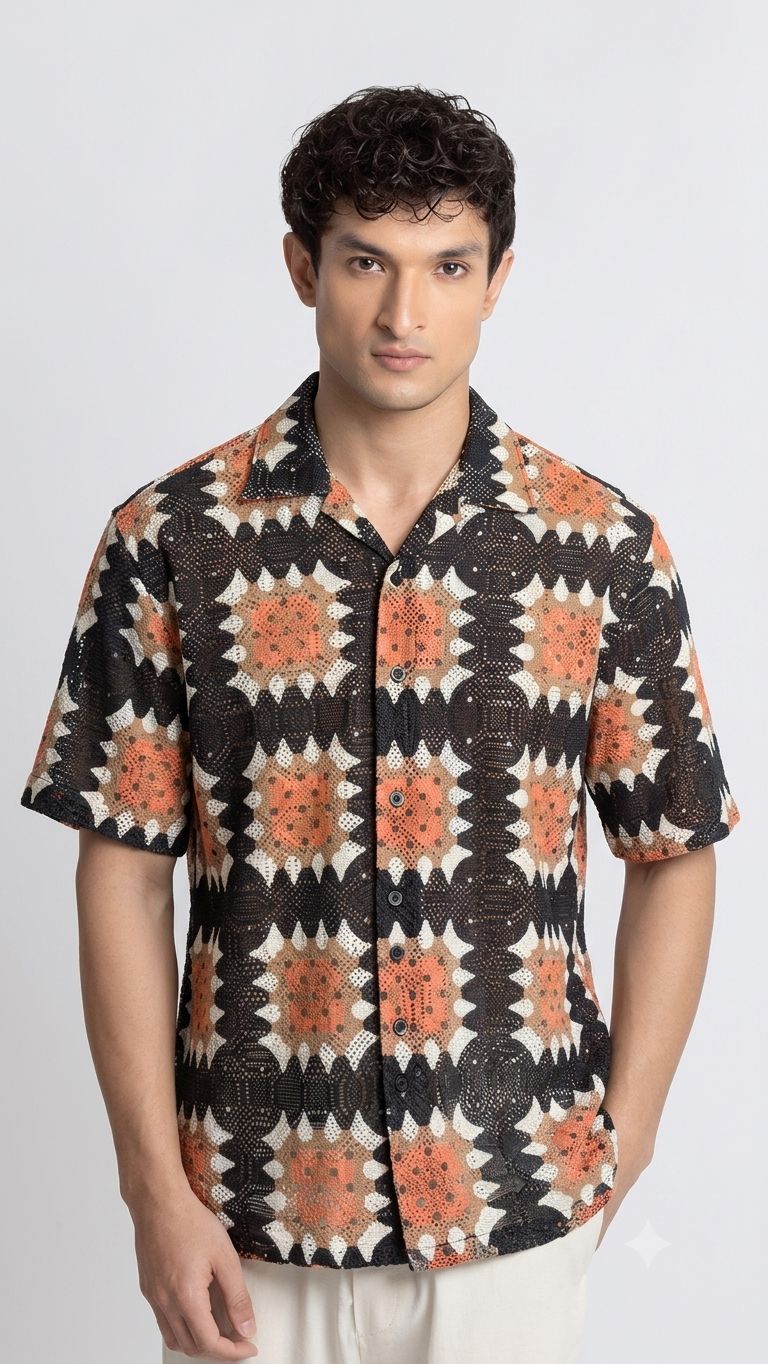 Premium Geometric Crochet Print Shirt